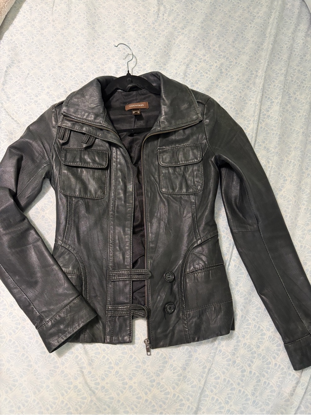 Danier Black Leather Fitted Moto Jacket